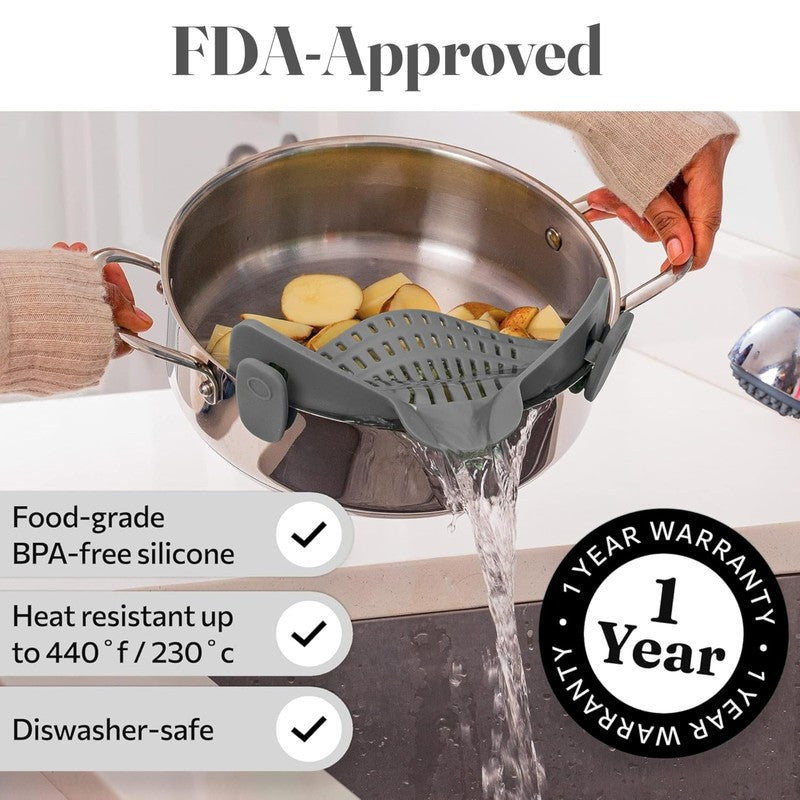 Silicone Pasta Strainer Clip On for Pots and Pans   Heat Resistant Colander for 3