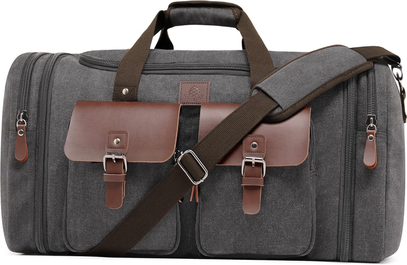 50L Canvas Travel Duffle Bag Expandable Leather Overnight Carry On8