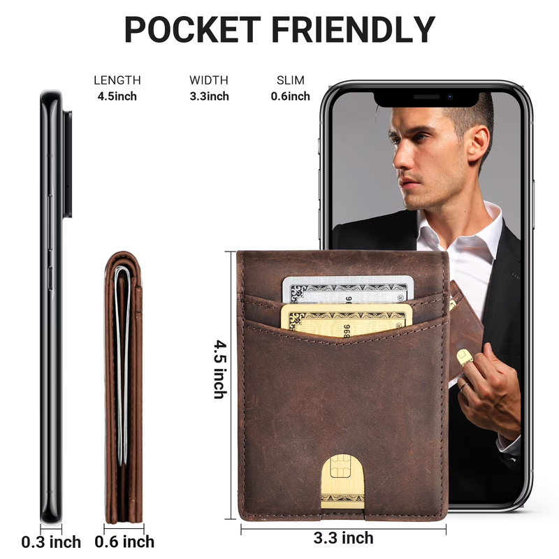 Men's Slim Leather RFID Blocking Bifold Wallet 15 Card Holder 2 ID Windows4