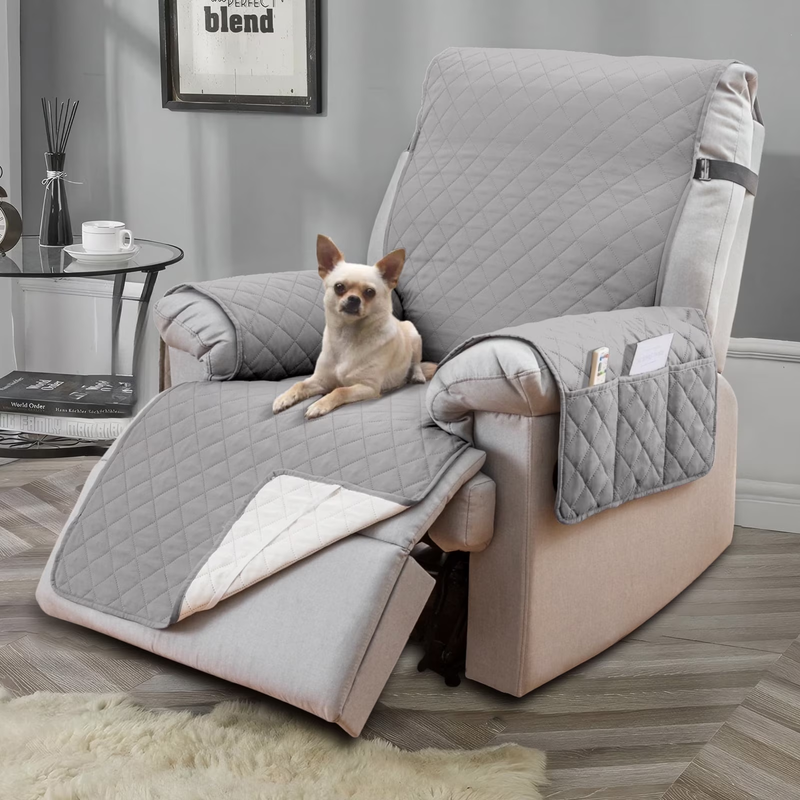 Non-Slip Recliner Chair Cover 25" Light Gray with Pocket for Dogs & Pets9