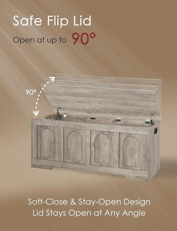 47.2'' Rattan Storage Chest Flip Top Entryway Bench Toy Box Gray Wash4