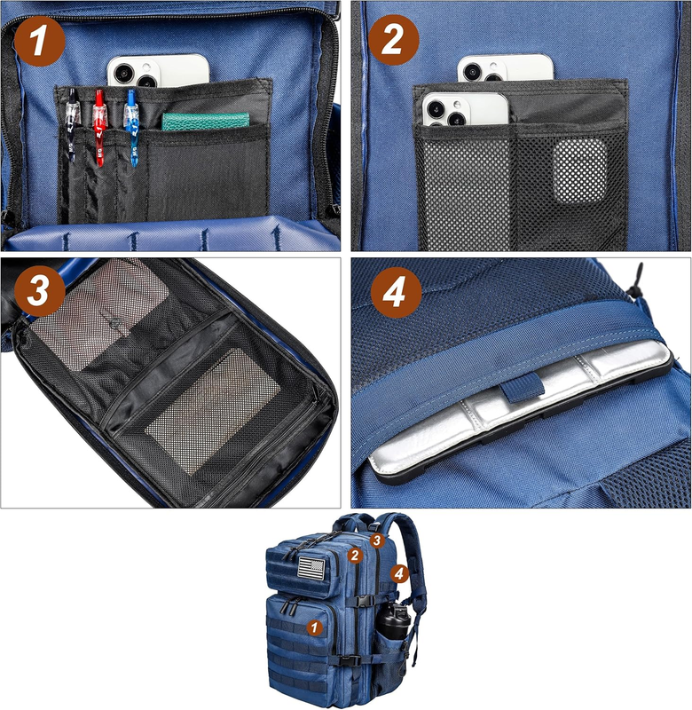 Military 45L Tactical Backpack Blue MOLLE Assault Pack Travel Bag5