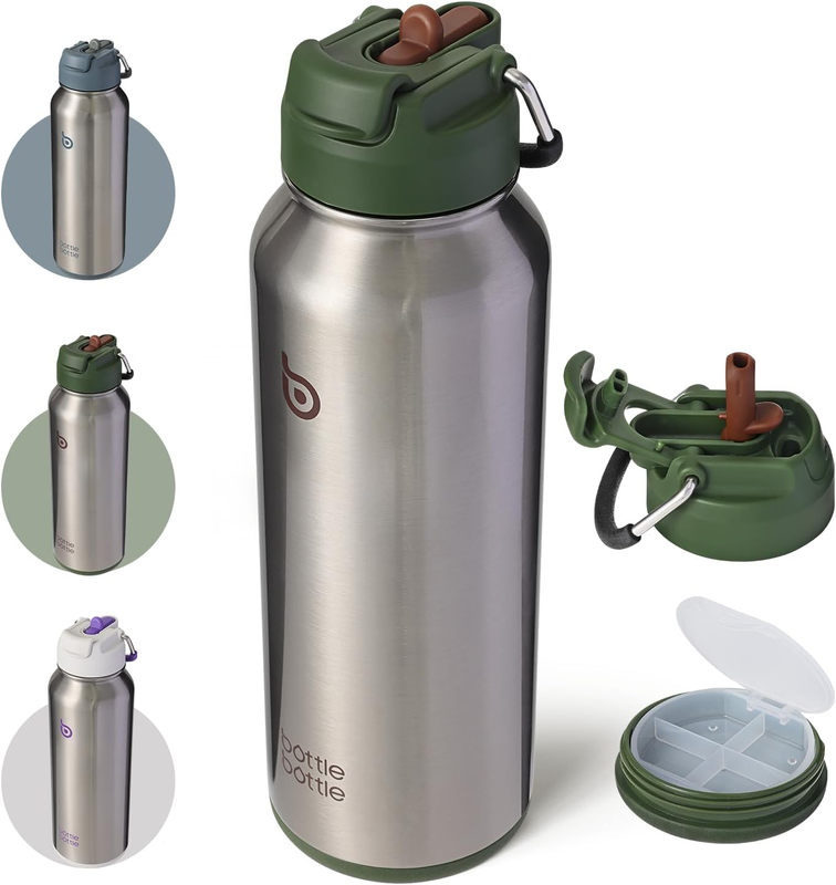 40oz Stainless Steel Insulated Water Bottle Straw Pills Holder Sport Bottle5