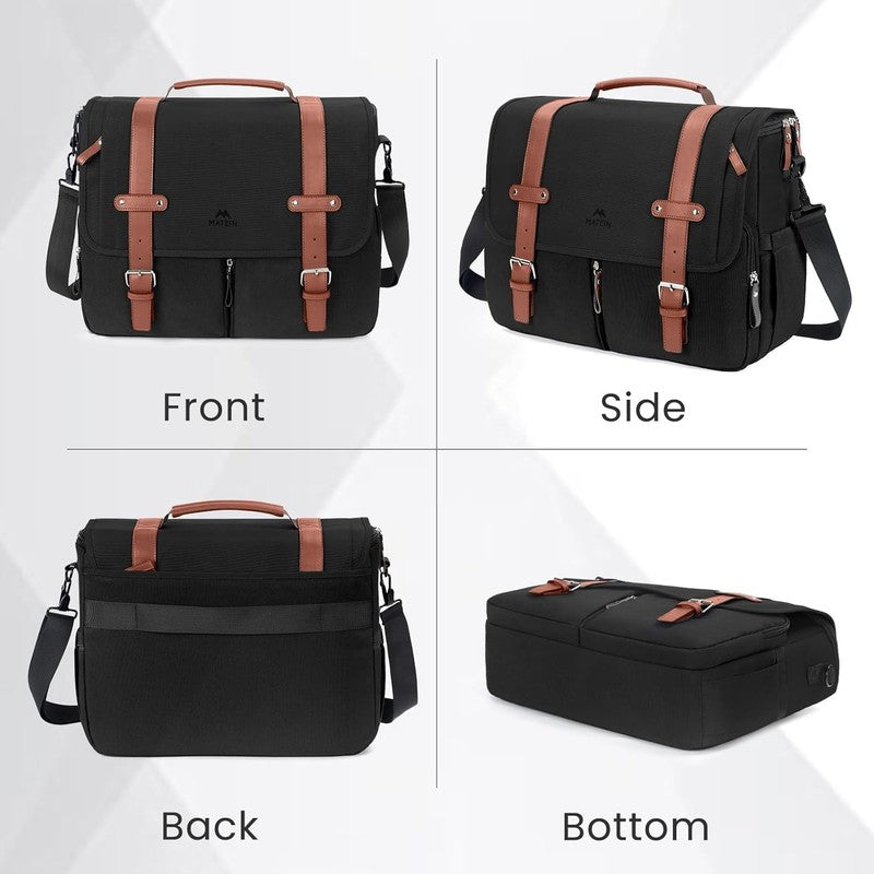 Messenger Bag 15.6 Inch Laptop USB Charging Port Water Resistant Satchel Black7