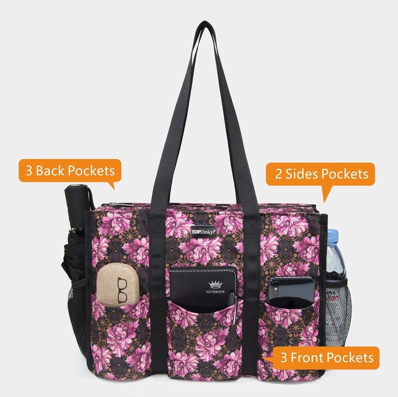 Utility Water Resistant Tote Bag 13 Pockets Zipper Thick Bottom Work Women Bag2