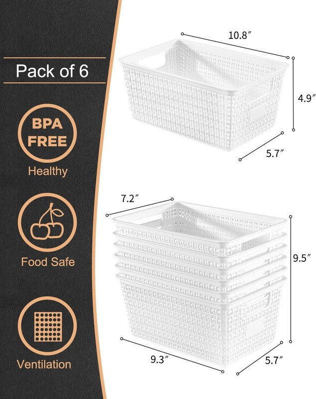6-Pack Storage Baskets, Plastic Organizer Bins for Closet, Desk, Shelves1