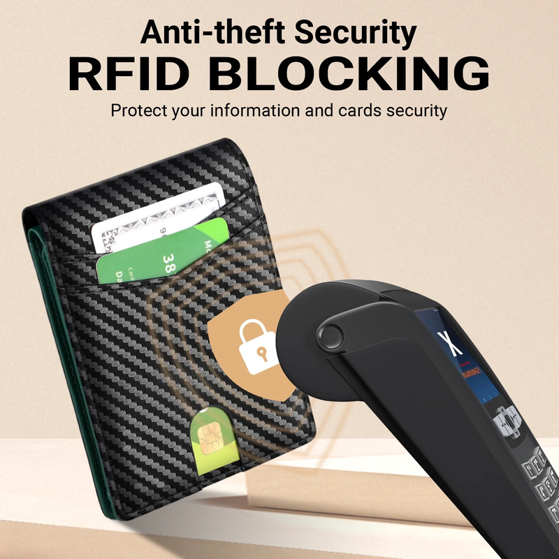 Men's Slim Leather RFID Blocking Bifold Wallet 2 ID Windows Holds 15 Cards7
