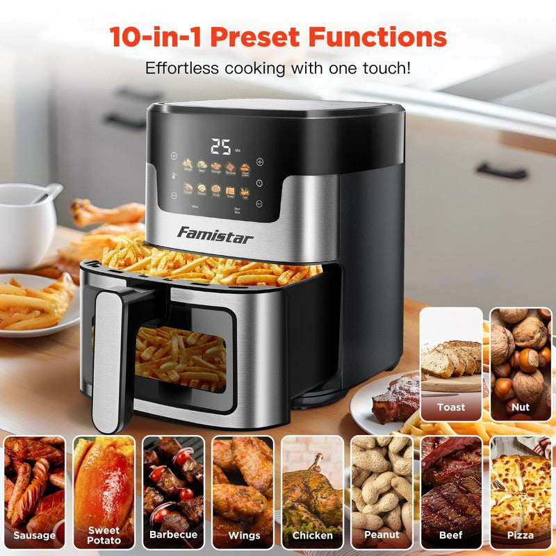 7.5QT Air Fryer Oven, 10-in-1, LED Touch, 10 Presets, w/ Basket & 100 Liners7