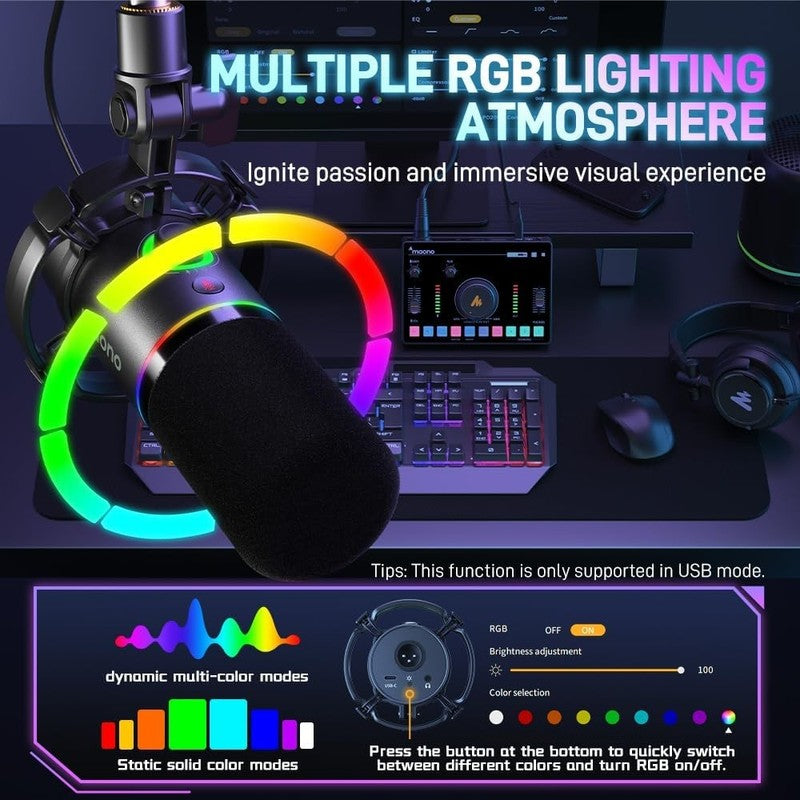 USB/XLR Dynamic RGB Gaming Microphone w/ Mute Gain Monitor PD200X Black3