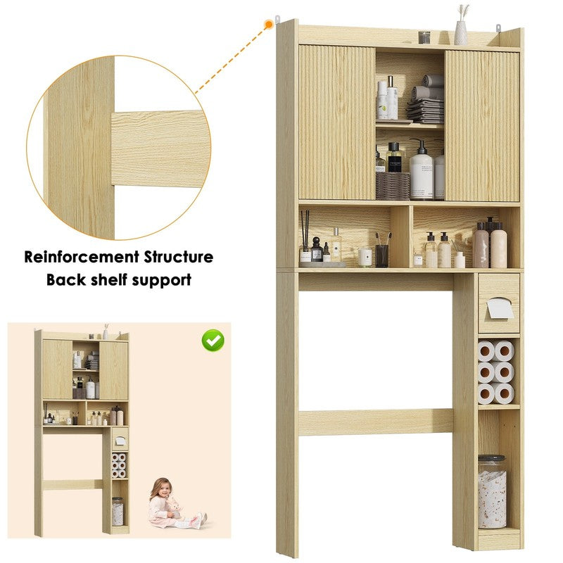 Over the Toilet Storage Cabinet with 2 Sliding Doors & Toilet Paper Holder, Free3