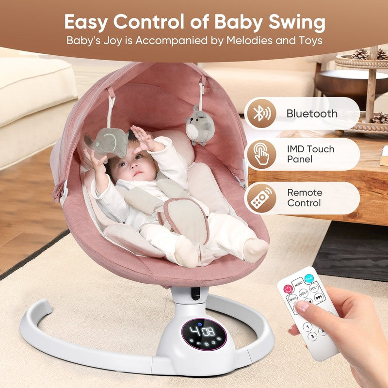 Baby Swing for Infants Bluetooth Control 5 Point 5 Speeds 10 Lullabies Pink4