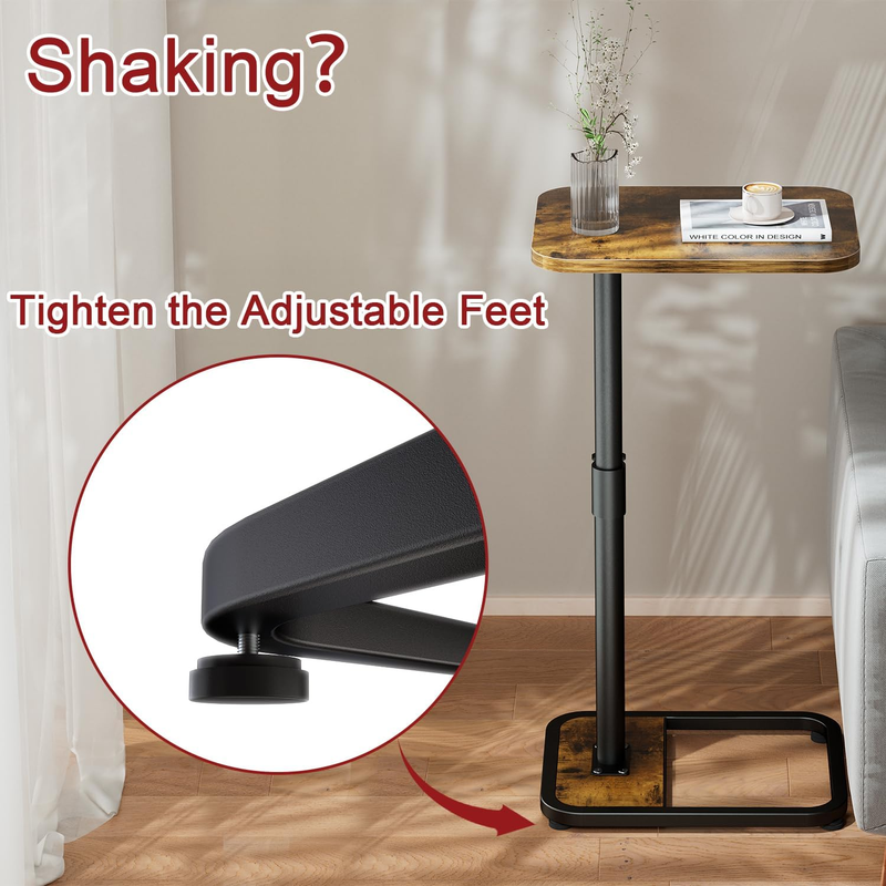 C-Shaped Swivel End Table Adjustable Side Table Rustic Brown Wood2