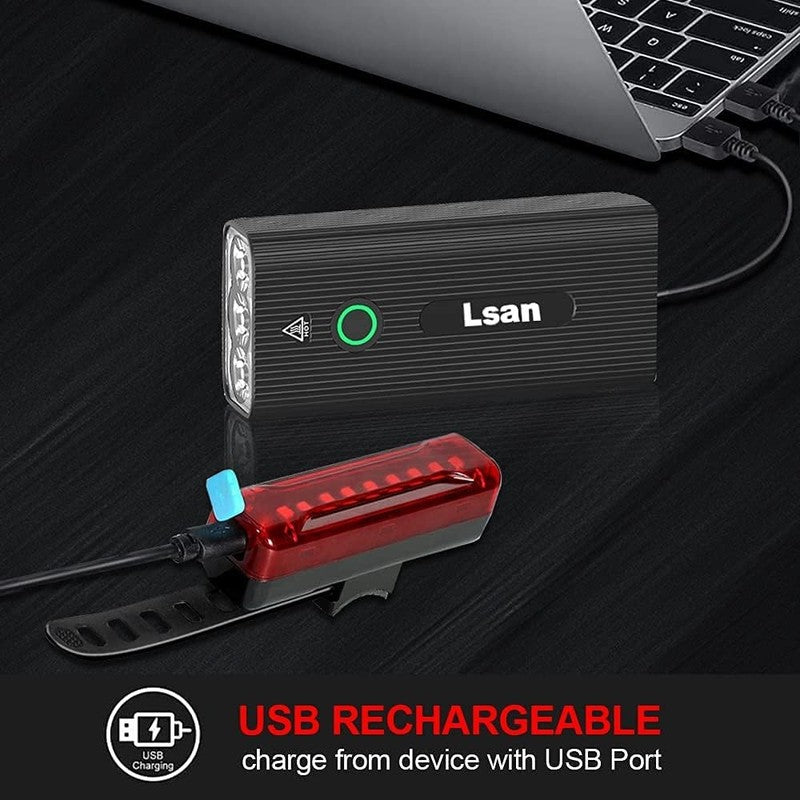 Super Bright USB Rechargeable Bike Lights Front & Rear 3+5 Modes IPX5 Waterproof2