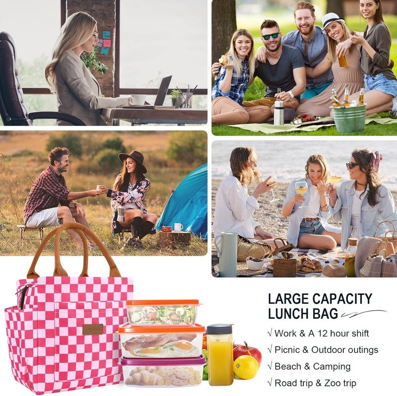 Insulated Lunch Bag Women Men Leakproof Large Cooler Tote w Bottle Holder Pink6
