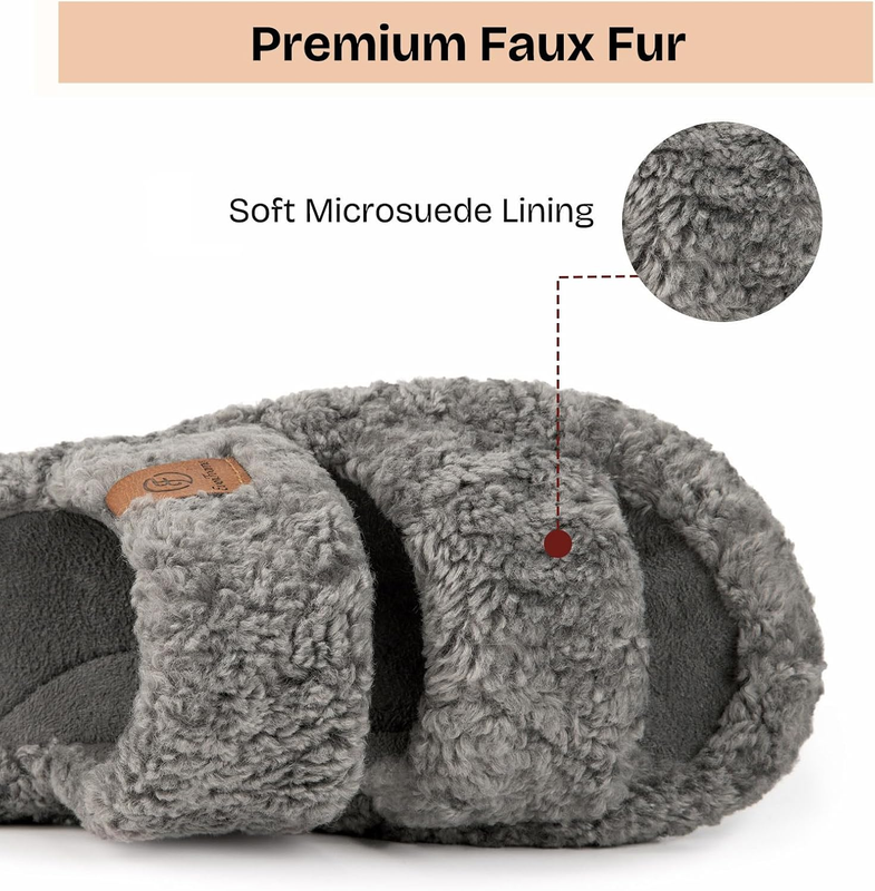 Womens Fuzzy Open Toe Slippers Soft Memory Foam Comfy Indoor House Shoes4