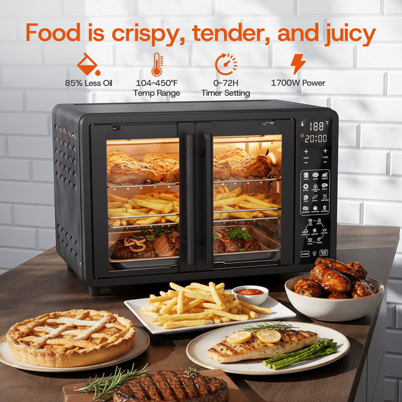 25 QT French Door Air Fryer Toaster Oven Combo, Bake, Broil, Roast, 19 Cooking F3