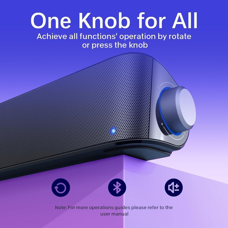 HiFi PC Soundbar Speakers Bluetooth 3.5mm USB USB C Mic Headphone Jack3