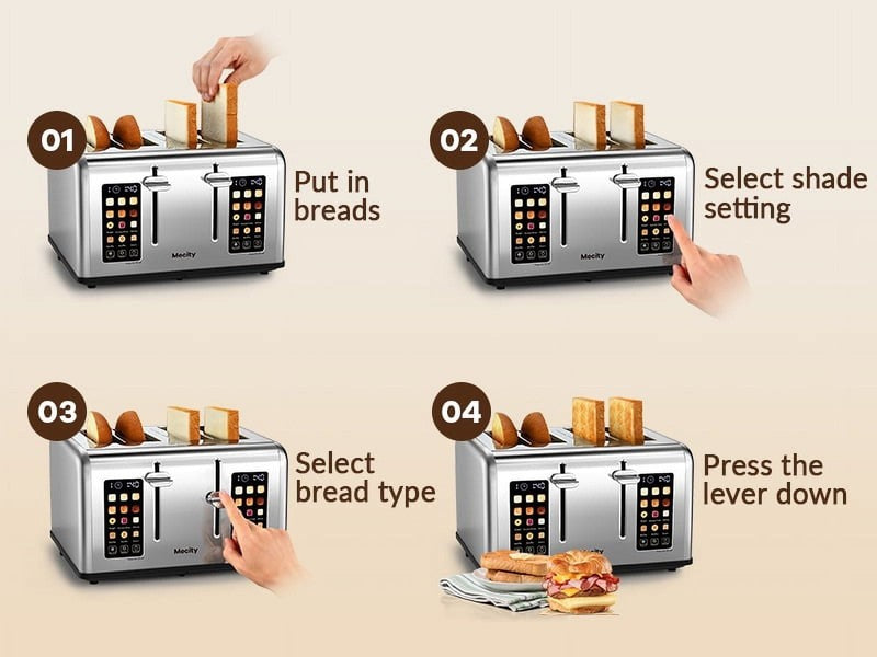 4-Slice Touchscreen Toaster Stainless Steel 6 Browning Reheat Defrost9