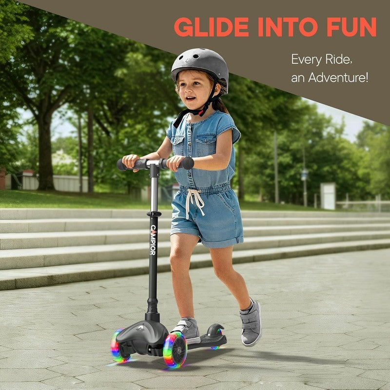 Kids 3 Wheel Scooter Lean to Steer LED Wheels Adjustable Handlebar Black2
