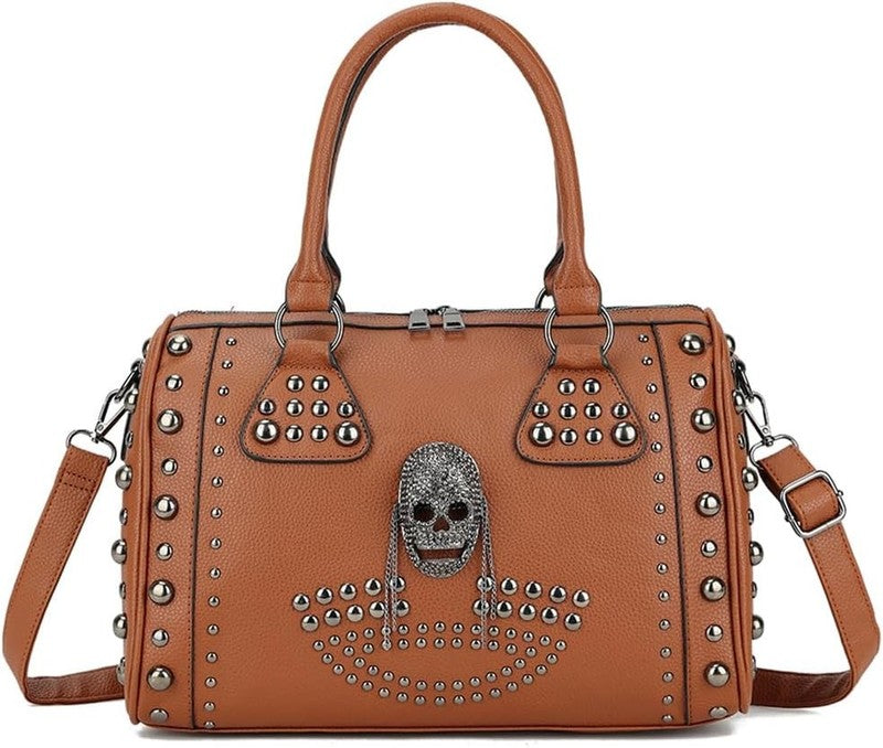 Women Skull Handbag Large Capacity Gothic Shoulder Bag Studded Doctor Handbag2