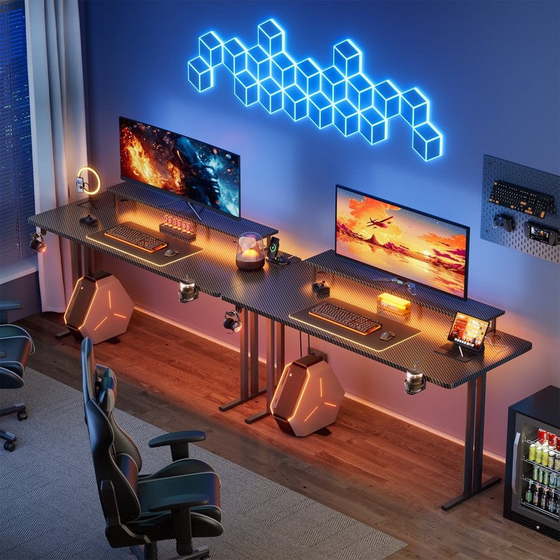 47" Gaming Desk w/ LED Lights & Power Outlet Computer Desk w/ Monitor Stand6