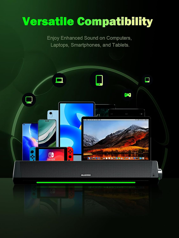 Computer Speakers, Bluetooth Soundbar, Hifi Stereo, 3.5Mm Aux-In Connection, USB3