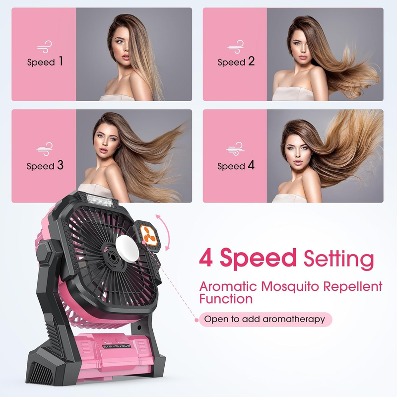 Portable Rechargeable Fan 20000mAh Cordless Table Fan w/ LED Lantern USB-C2