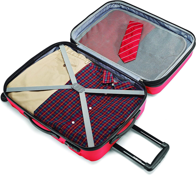 28" Hardside Expandable Luggage Spinner Wheels Checked Suitcase Red4