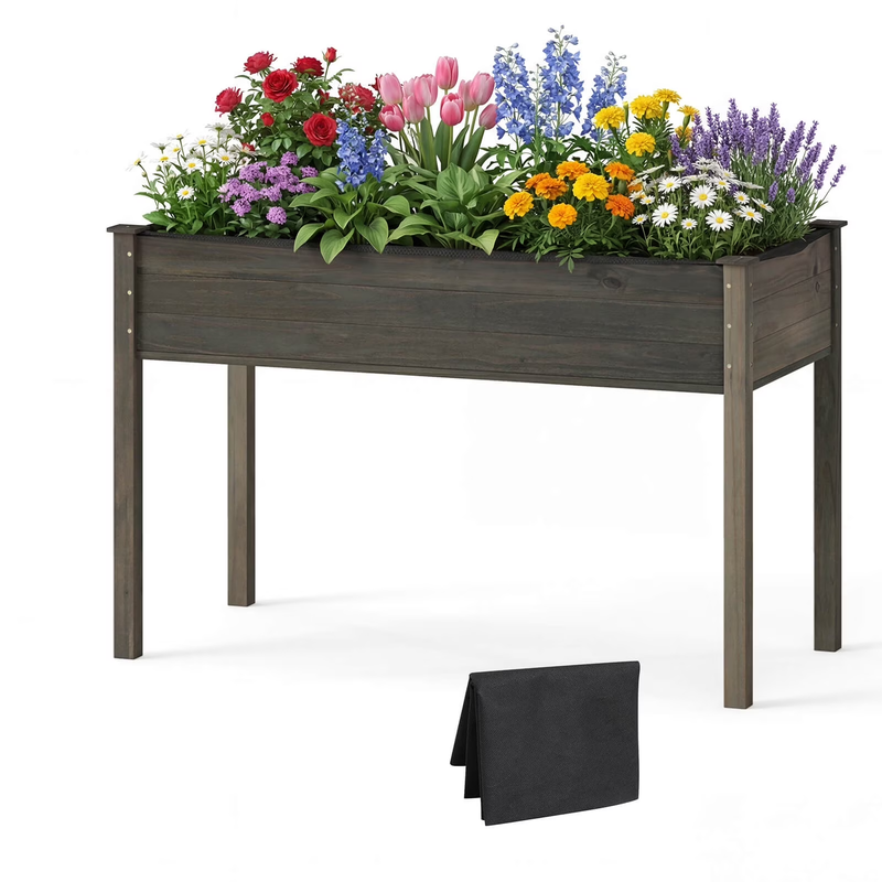 Wooden Raised Vegetable Garden Bed Elevated Grow Vegetable Planter Gray10