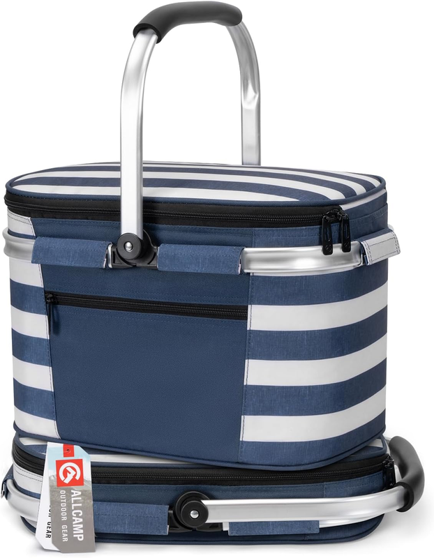 ALLCAMP Picnic Basket - Insulated Cooler, Thickening Foldable Picnic Basket with6