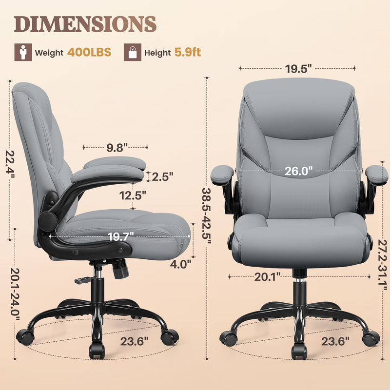 Ergonomic Leather Computer Office Chair 400LB Capacity Gray1