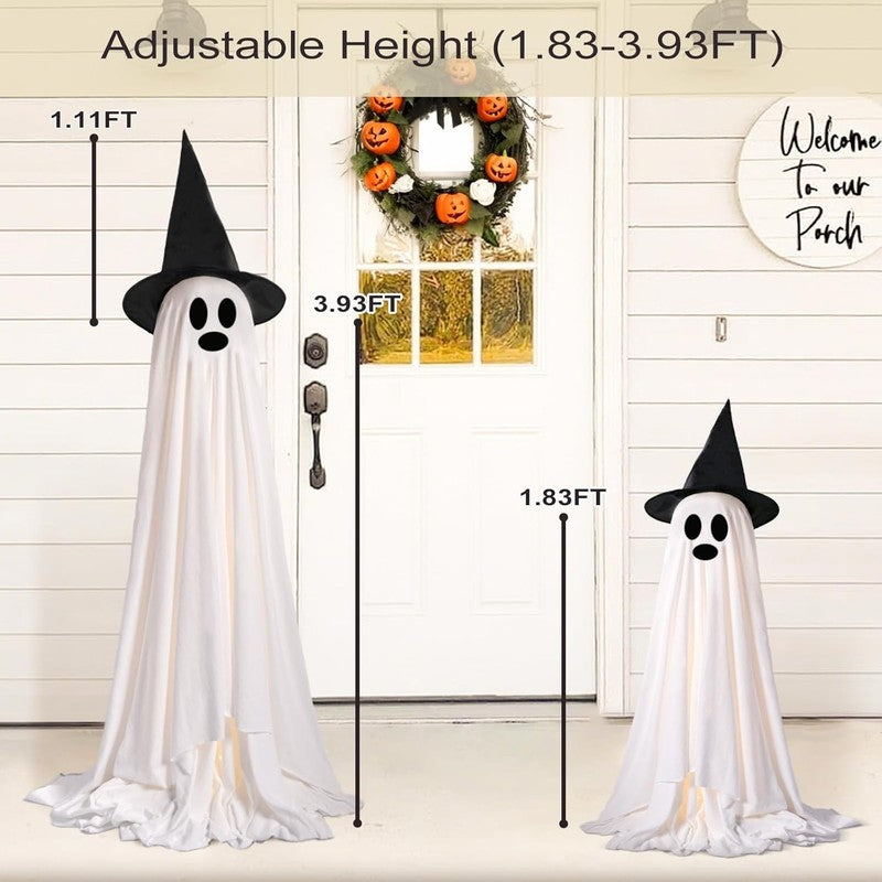 Light Up Halloween Ghosts w/ Witch Hats, 2 Pack, Indoor Outdoor Yard Decor3