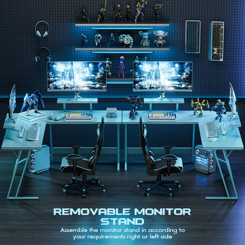 51" L-Shaped Gaming Desk Corner Office with Removable Monitor Riser Blue8