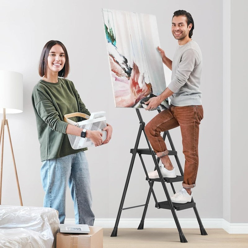 3 Step Ladder, Step Stool for Adults,3 Step Ladder Folding Step Stool with Wide 5