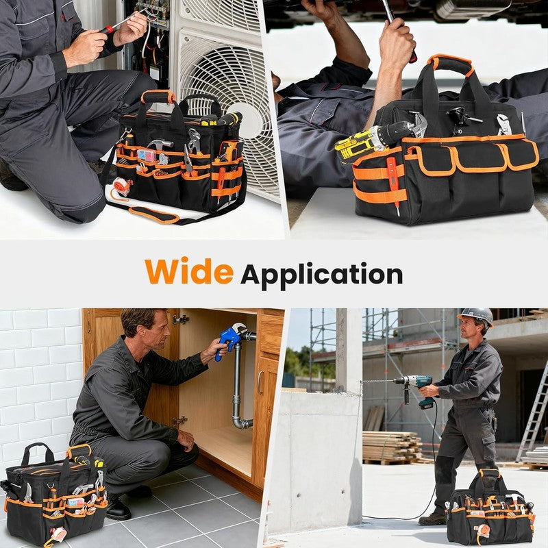 17" Heavy Duty Tool Bag Multi-Pocket Waterproof Organizer Black-Orange6
