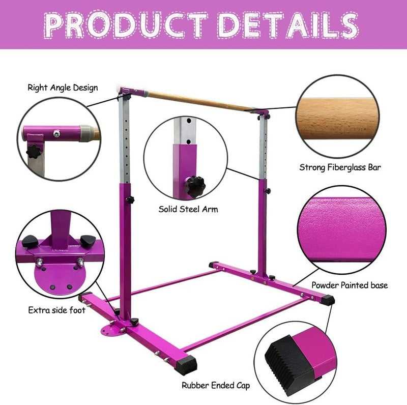 Kids Gymnastics Bar w/ Rings Adjustable 3' 5' Home Indoor Steel Training3