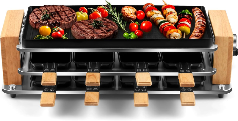 2 in 1 Electric Raclette Table Grill Korean BBQ Nonstick 8 Cheese Pans10