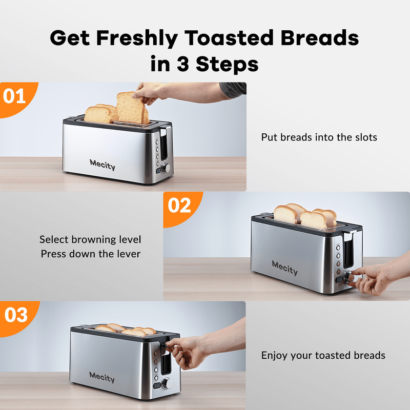 4 Slice Stainless Steel Toaster Countdown Timer 1300W Silver with Crumb Tray5