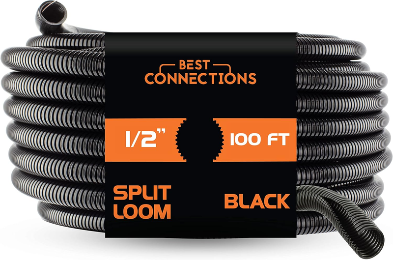 1/2" x 100ft Black Split Wire Loom Tubing for Automotive & Home Wiring10