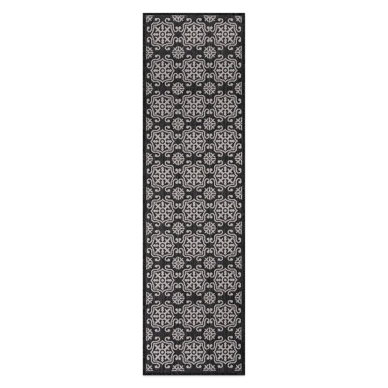 Transitional Geometric Textured Flat Weave Indoor/Outdoor Area Rug - BLACK 2'X7'1