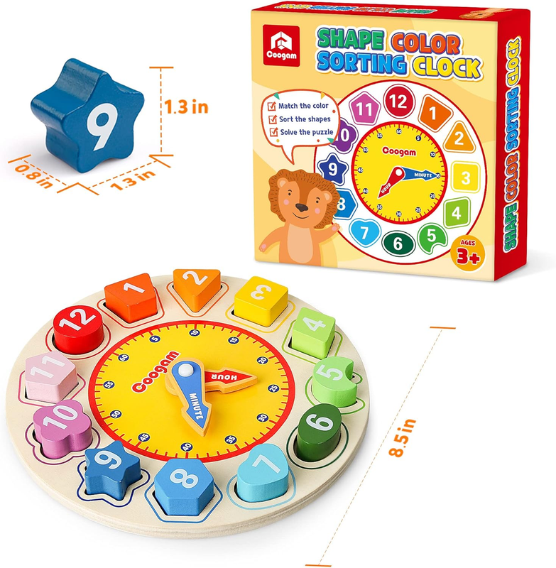 Wooden Shape Sorting Clock Montessori Educational Toy Number Puzzle Kids Gift7