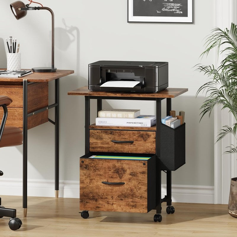 2 Drawer File Cabinet with 24'' Extended Desktop, Mobile Filing Cabinet, Rolling1