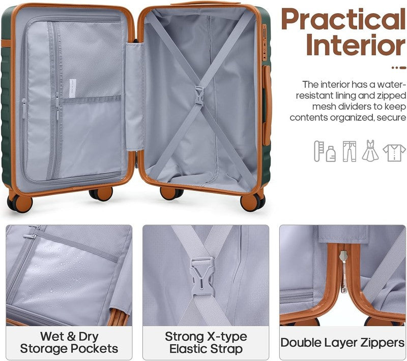 3 Piece Luggage Set 20" Carry On Spinner Hardside Suitcase w/ TSA Lock Green1