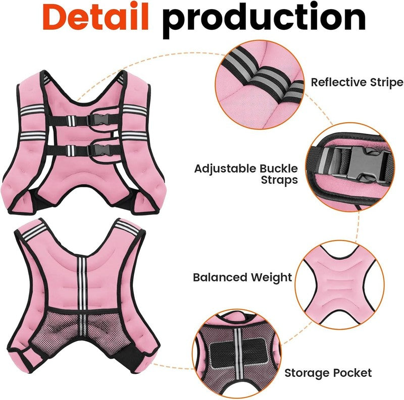 Weighted Vest 12Lb Adjustable Reflective Stripe Strength Training Workout LPink6