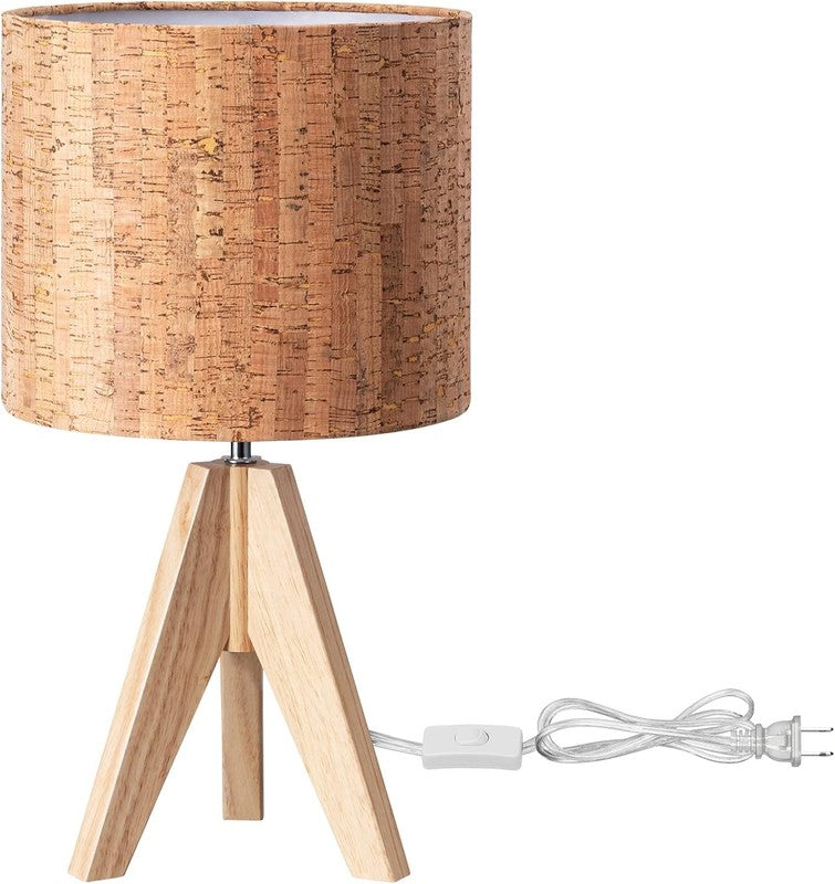 Small Table Lamp Wooden Tripod Bedside Lamp Linen Shade E26 14.2in7