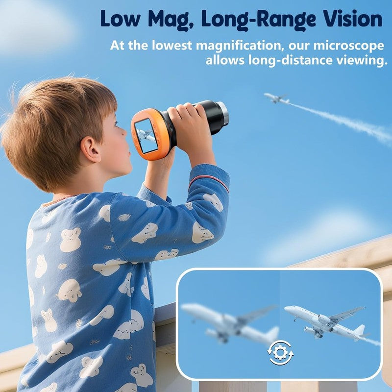 Kids 1000X Handheld Digital Microscope 4K 2.4" Display w/ 12 Slides – Orange5