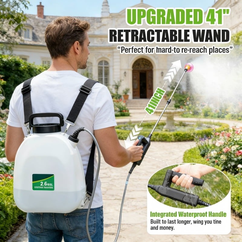 2.6 Gallon Battery Powered Backpack Sprayer Electric Garden Sprayer Adjustable N5