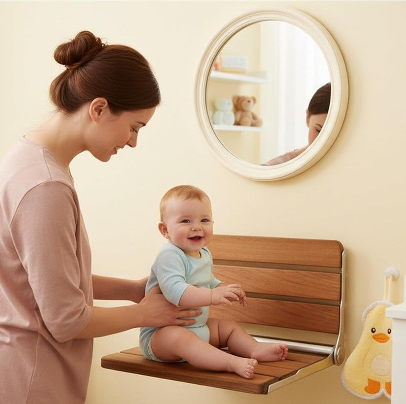 Foldable Wall-Mount Shower Seat Bench 16" 400lb Max Small Shower Space4