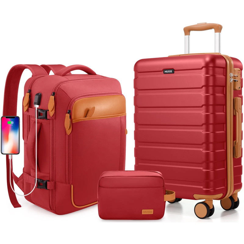 Carry on Luggage Set 3 Piece Hard Shell Luggage Sets with YKK Zipper Spinner Whe0