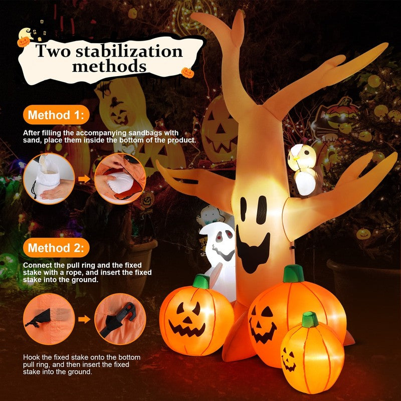 8Ft Halloween Inflatable Dead Tree w/ LED, Pumpkin, Ghost & Owl Yard Decor5